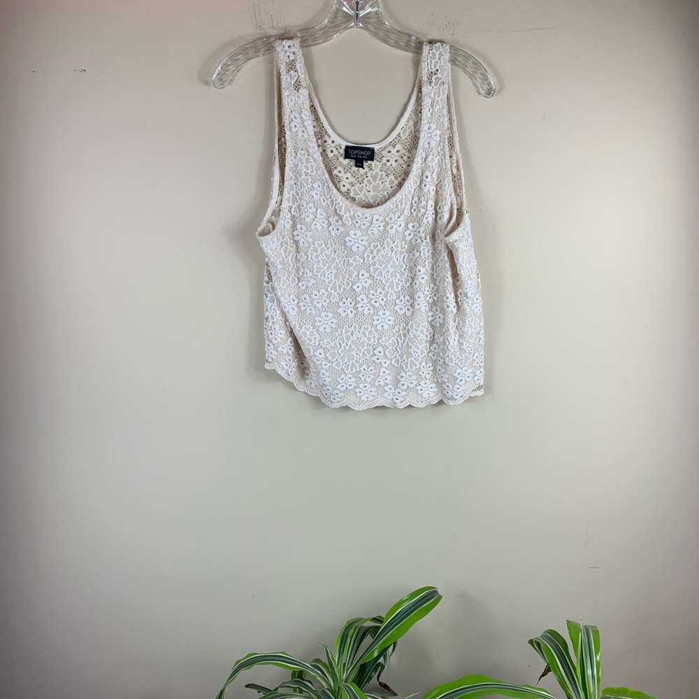 Top Shop Off-White Lace Overlay Cropped Tank Top